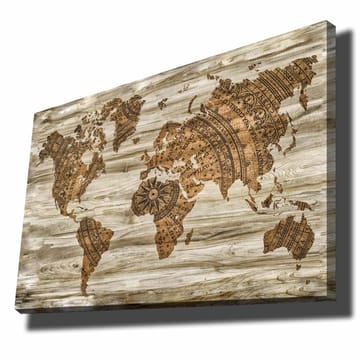 Lerretsbilde 70x100 cm - Verdenskart i et dekorativt og stilisert design med detaljerte mønstre - Brun / Beige - Interiør - Maleri & posters - Lerretsbilder