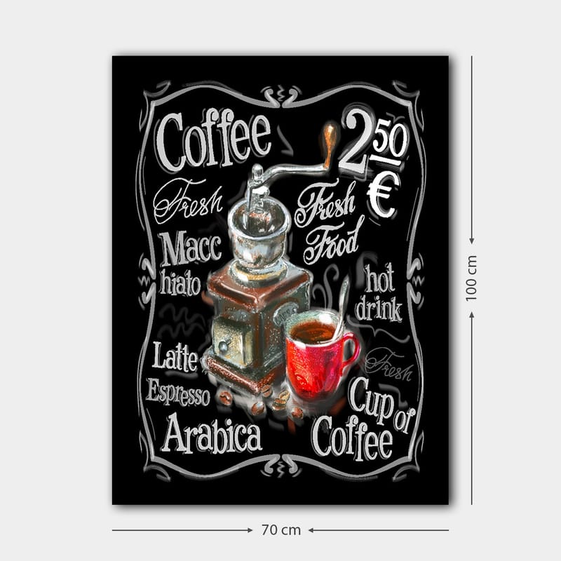 Lerretsbilde 70x100 cm - Vintage kaffekvern med en rød kopp kaffe foran - Rød / Brun / Svart - Interiør - Maleri & posters - Lerretsbilder