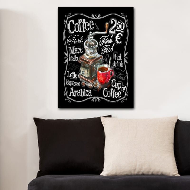 Lerretsbilde 70x100 cm - Vintage kaffekvern med en rød kopp kaffe foran - Rød / Brun / Svart - Interiør - Maleri & posters - Lerretsbilder