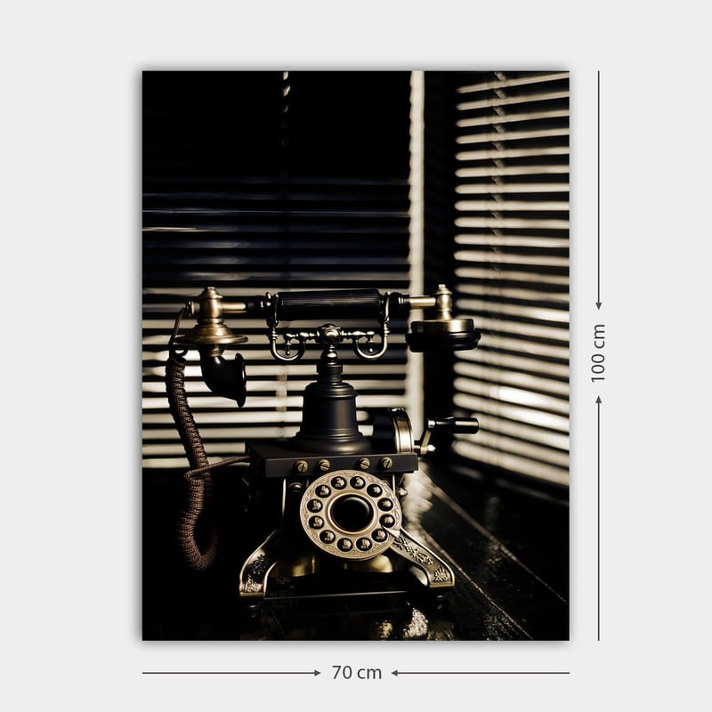 Lerretsbilde 70x100 cm - Vintage telefon med metalldetaljer og et elegant design - Svart / Gull / Brun - Interiør - Maleri & posters - Lerretsbilder