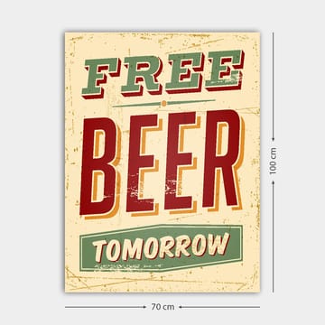 Lerretsbilde 70x100 cm - Vintage plakat med teksten FREE BEER TOMORROW i en leken og rustikk stil - Rød / Grønn / Beige - Interiør - Maleri & posters - Lerretsbilder