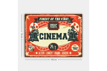 Lerretsbilde 70x100 cm - Vintage plakat som reklamerer for en kino med fokus på film og underholdning - Rød / Svart / Beige - Interiør - Maleri & posters - Lerretsbilder