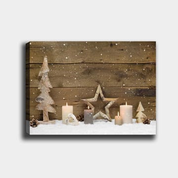 Lerretsbilde 70x100 cm - Vinterdekorasjon med lys, trær og stjerner på en snødekt overflate - Hvit / Grå / Brun - Interiør - Maleri & posters - Lerretsbilder
