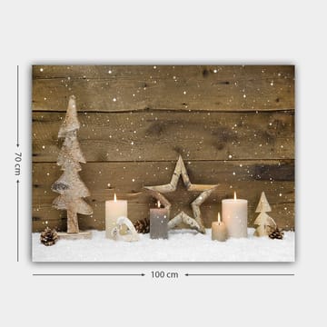 Lerretsbilde 70x100 cm - Vinterdekorasjon med lys, trær og stjerner på en snødekt overflate - Hvit / Grå / Brun - Interiør - Maleri & posters - Lerretsbilder