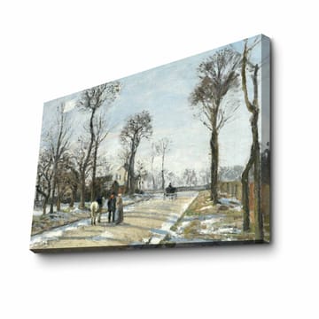 Lerretsbilde 70x100 cm - Vinterlandskap med folk som går langs en snødekt vei omgitt av trær - Grå / Hvit / Brun - Interiør - Maleri & posters - Lerretsbilder