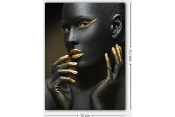 Lerretsbilde 70x100 cm - Portrett av en kvinne med svart ansiktsmaling og gylne detaljer - Svart / Gull - Interiør - Maleri & posters - Lerretsbilder