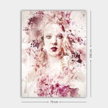 Lerretsbilde 70x100 cm - Portrett av en kvinne med dramatiske fargetoner og abstrakte elementer - Dyp rød / Lys rosa / Hvit - Interiør - Maleri & posters - Lerretsbilder