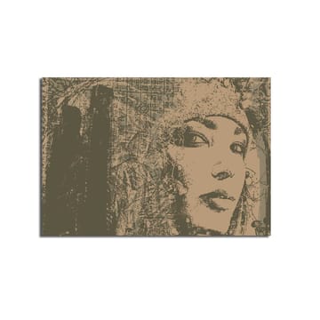 Lerretsbilde 70x100 cm - Portrett av en kvinne med et mystisk og uttrykksfullt blikk - Beige / Brun - Interiør - Maleri & posters - Lerretsbilder