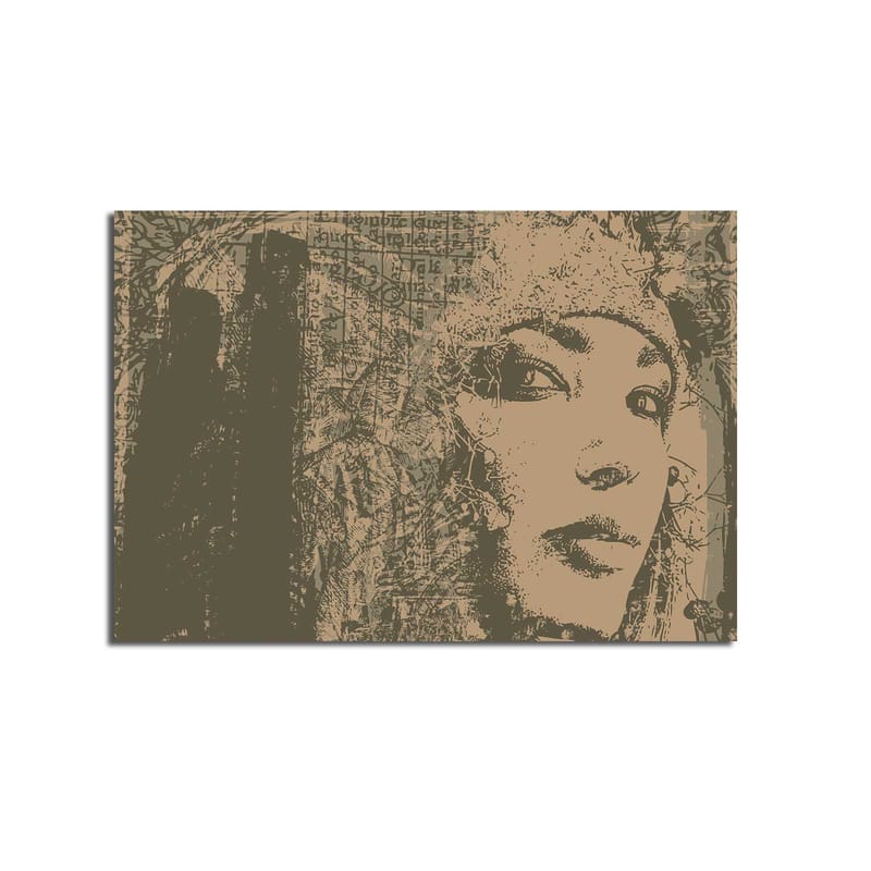 Lerretsbilde 70x100 cm - Portrett av en kvinne med et mystisk og uttrykksfullt blikk - Beige / Brun - Interiør - Maleri & posters - Lerretsbilder