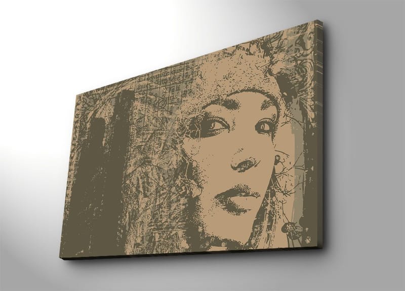 Lerretsbilde 70x100 cm - Portrett av en kvinne med et mystisk og uttrykksfullt blikk, Beige / Brun