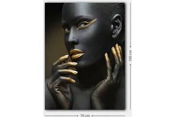 Lerretsbilde 70x100 cm - Portrett av en kvinne med svart ansiktsmaling og gylne detaljer - Svart / Gull - Interiør - Maleri & posters - Lerretsbilder