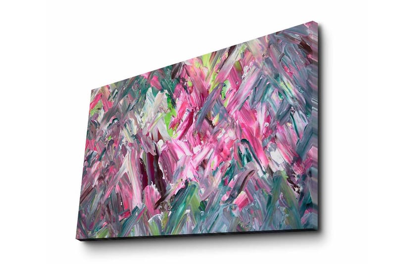 Lerretsbilde 70x45 cm - Fargerik abstrakt komposisjon med rosa og grønne nyanser, Rosa / Grønn / Lilla