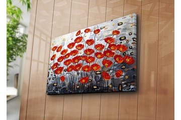 Lerretsbilde 70x45 cm - Fargerik bukett med valmuer i rød fargetone - Rød / Svart / Grå - Interiør - Maleri & posters - Lerretsbilder