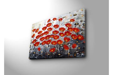 Lerretsbilde 70x45 cm - Fargerik bukett med valmuer i rød fargetone - Rød / Svart / Grå - Interiør - Maleri & posters - Lerretsbilder