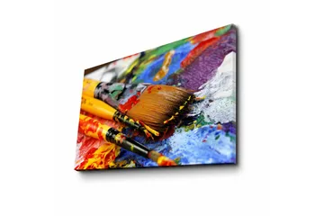 Lerretsbilde 70x45 cm - Fargerike pensler og palett med maling - Blå / Rød / Gul - Interiør - Maleri & posters - Lerretsbilder