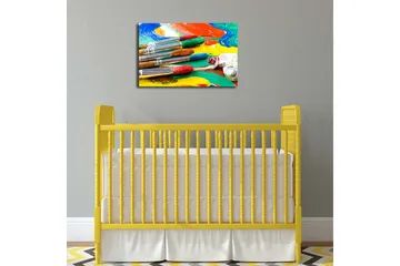 Lerretsbilde 70x45 cm - Fargerike pensler og fargepalett i livlige nyanser - Rød / Grønn / Gul - Interiør - Maleri & posters - Lerretsbilder