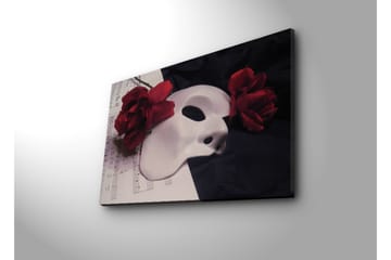 Lerretsbilde 70x45 cm - Hvit maske omgitt av røde roser - Hvit / Rød / Svart - Interiør - Maleri & posters - Lerretsbilder