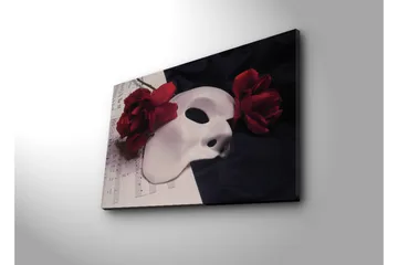Lerretsbilde 70x45 cm - Hvit maske omgitt av røde roser - Hvit / Rød / Svart - Interiør - Maleri & posters - Lerretsbilder