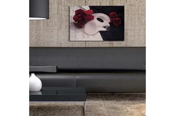Lerretsbilde 70x45 cm - Hvit maske omgitt av røde roser - Hvit / Rød / Svart - Interiør - Maleri & posters - Lerretsbilder