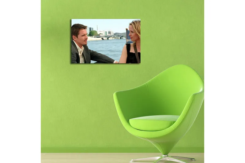 Lerretsbilde 70x45 cm - Intim samtale mellom to personer ved vannet - Hudtone / Svart / Blå - Interiør - Maleri & posters - Lerretsbilder