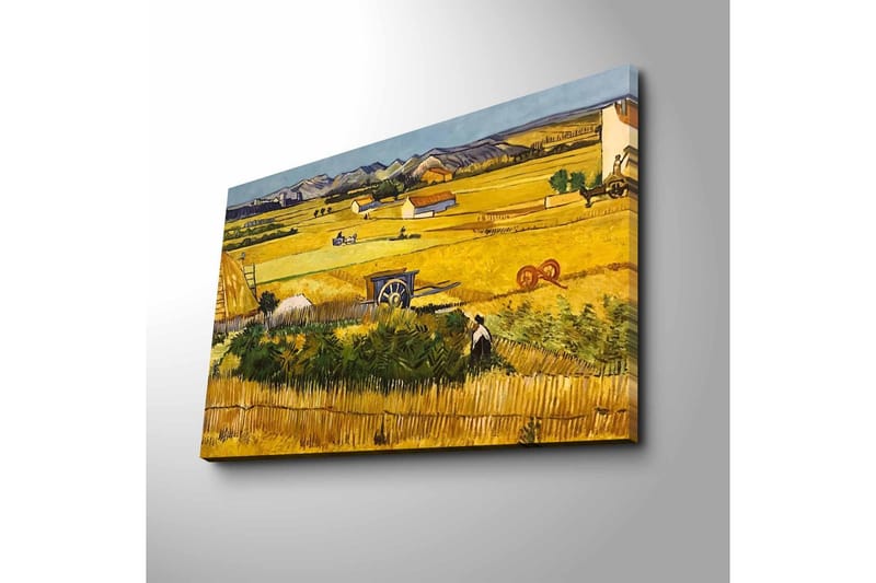 Lerretsbilde 70x45 cm - Landlig scene med høstarbeidere på en gyllen åker - Gul / Grønn / Brun - Interiør - Maleri & posters - Lerretsbilder