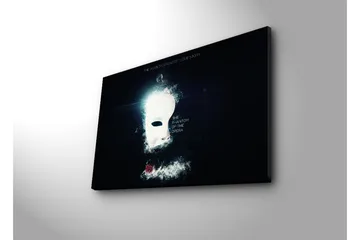 Lerretsbilde 70x45 cm - Maske med dramatisk belysning og en rose i bakgrunnen - Svart / Hvit / Rød - Interiør - Maleri & posters - Lerretsbilder