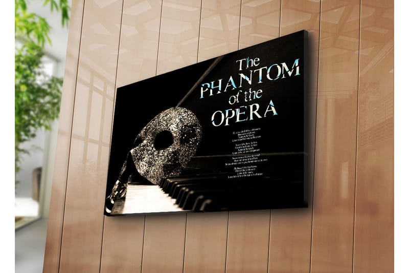 Lerretsbilde 70x45 cm - Maske og piano i en dramatisk komposisjon - Svart / Sølv / Hvit - Interiør - Maleri & posters - Lerretsbilder