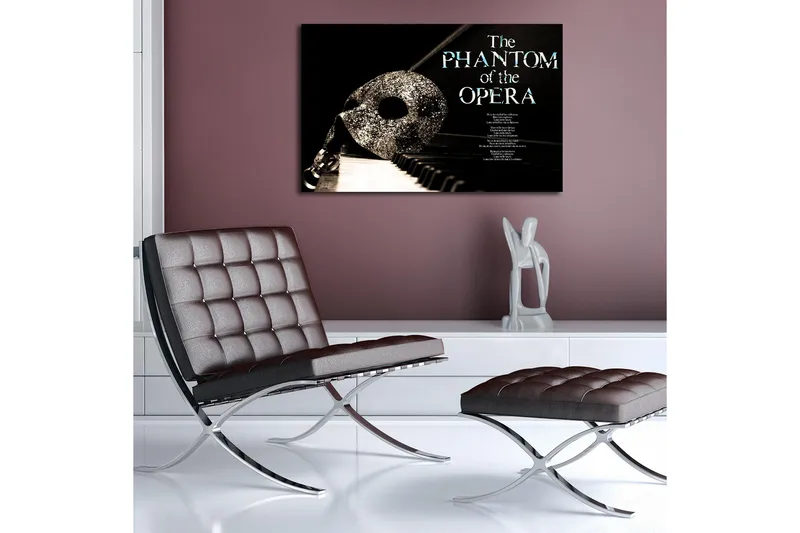 Lerretsbilde 70x45 cm - Maske og piano i en dramatisk komposisjon - Svart / Sølv / Hvit - Interiør - Maleri & posters - Lerretsbilder