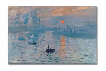 Lerretsbilde 70x45 cm - Stemningsfull havutsikt med båt og solnedgang - Blå / Oransje / Grå - Interiør - Maleri & posters - Lerretsbilder