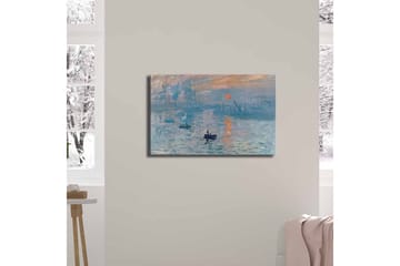 Lerretsbilde 70x45 cm - Stemningsfull havutsikt med båt og solnedgang - Blå / Oransje / Grå - Interiør - Maleri & posters - Lerretsbilder