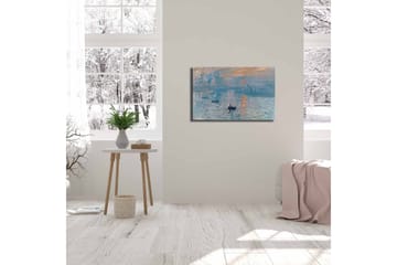 Lerretsbilde 70x45 cm - Stemningsfull havutsikt med båt og solnedgang - Blå / Oransje / Grå - Interiør - Maleri & posters - Lerretsbilder