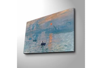 Lerretsbilde 70x45 cm - Stemningsfull havutsikt med båt og solnedgang - Blå / Oransje / Grå - Interiør - Maleri & posters - Lerretsbilder