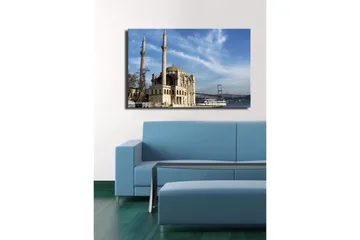 Lerretsbilde 70x45 cm - Storslått moské ved vannet med en bro i bakgrunnen - Grå / Beige / Blå - Interiør - Maleri & posters - Lerretsbilder