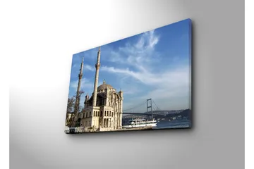 Lerretsbilde 70x45 cm - Storslått moské ved vannet med en bro i bakgrunnen - Grå / Beige / Blå - Interiør - Maleri & posters - Lerretsbilder