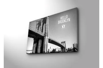 Lerretsbilde 70x45 cm - Svart-hvitt-bilde av Brooklyn Bridge med en urban følelse - Svart / Hvit / Grå - Interiør - Maleri & posters - Lerretsbilder