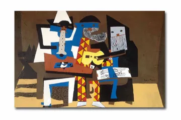 Lerretsbilde 70x45 cm - Tre musikere i en fargerik komposisjon - Blå / Rød / Brun - Interiør - Maleri & posters - Lerretsbilder