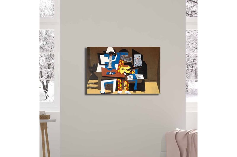 Lerretsbilde 70x45 cm - Tre musikere i en fargerik komposisjon - Blå / Rød / Brun - Interiør - Maleri & posters - Lerretsbilder