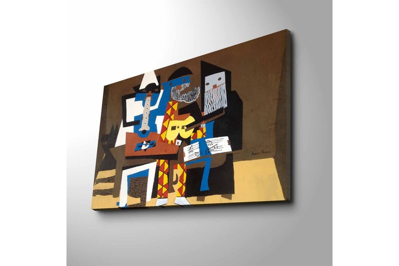 Lerretsbilde 70x45 cm - Tre musikere i en fargerik komposisjon - Blå / Rød / Brun - Interiør - Maleri & posters - Lerretsbilder