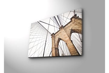 Lerretsbilde 70x45 cm - Perspektiv av Brooklyn Bridge med fokus på buene og kablene - Beige / Svart / Hvit - Interiør - Maleri & posters - Lerretsbilder