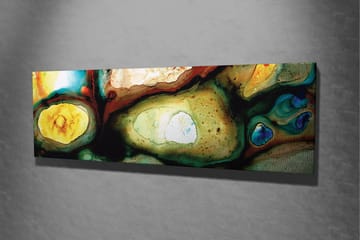 Lerretsbilde 80x30 cm - Abstrakt komposisjon med organiske former og fargede elementer - Grønn / Gul / Blå - Interiør - Maleri & posters - Lerretsbilder