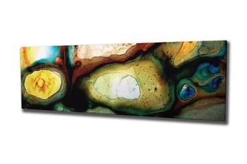 Lerretsbilde 80x30 cm - Abstrakt komposisjon med organiske former og fargede elementer - Grønn / Gul / Blå - Interiør - Maleri & posters - Lerretsbilder