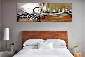 Lerretsbilde 80x30 cm - Abstrakt komposisjon med strenger og former - Beige / Svart / Hvit - Interiør - Maleri & posters - Lerretsbilder