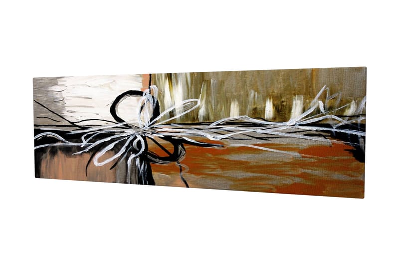 Lerretsbilde 80x30 cm - Abstrakt komposisjon med strenger og former - Beige / Svart / Hvit - Interiør - Maleri & posters - Lerretsbilder