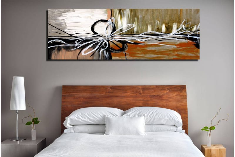 Lerretsbilde 80x30 cm - Abstrakt komposisjon med strenger og former - Beige / Svart / Hvit - Interiør - Maleri & posters - Lerretsbilder