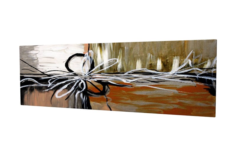 Lerretsbilde 80x30 cm - Abstrakt komposisjon med strenger og former - Beige / Svart / Hvit - Interiør - Maleri & posters - Lerretsbilder