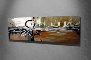 Lerretsbilde 80x30 cm - Abstrakt komposisjon med strenger og former - Beige / Svart / Hvit - Interiør - Maleri & posters - Lerretsbilder