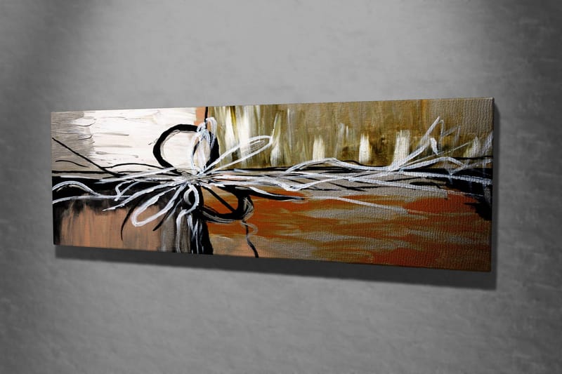 Lerretsbilde 80x30 cm - Abstrakt komposisjon med strenger og former - Beige / Svart / Hvit - Interiør - Maleri & posters - Lerretsbilder