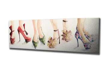 Lerretsbilde 80x30 cm - Fargerike høyhælte sko i forskjellige stiler - Rød / Grønn / Rosa - Interiør - Maleri & posters - Lerretsbilder