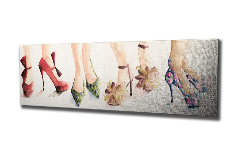 Lerretsbilde 80x30 cm - Fargerike høyhælte sko i forskjellige stiler - Rød / Grønn / Rosa - Interiør - Maleri & posters - Lerretsbilder