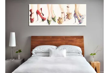 Lerretsbilde 80x30 cm - Fargerike høyhælte sko i forskjellige stiler - Rød / Grønn / Rosa - Interiør - Maleri & posters - Lerretsbilder